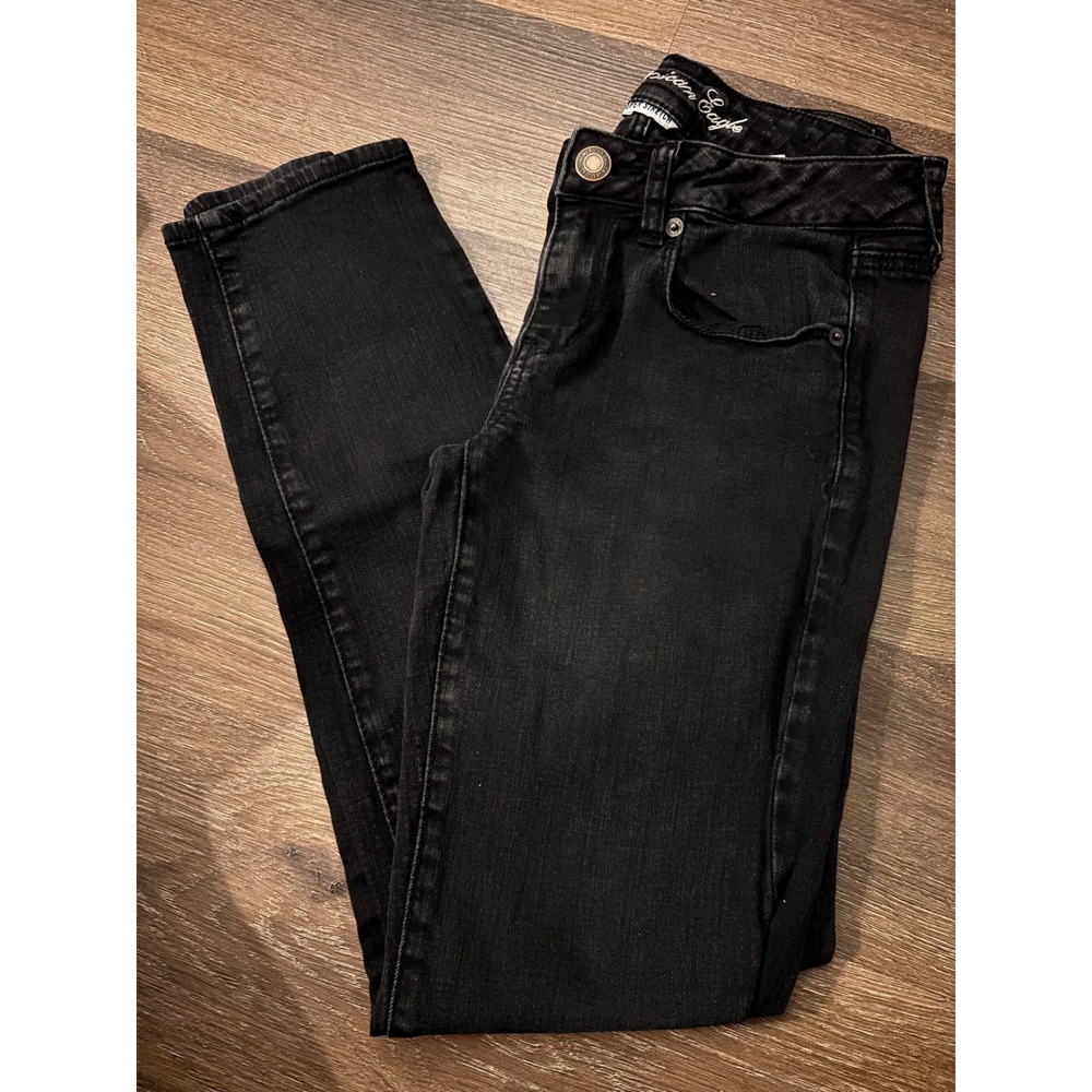 American Eagle Super Stretch Skinny Jeans Black Denim Womens 6 Short